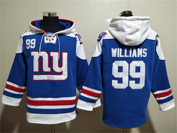 Men's New York Giants #99 Leonard Williams Blue Lace-Up Pullover Hoodie